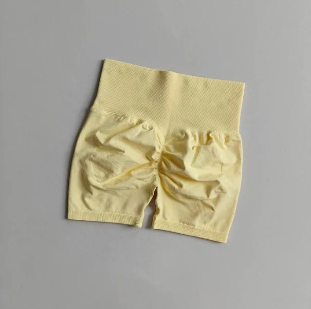 AURBYO women's Seamless Scrunch Shorts in Pale Yellow