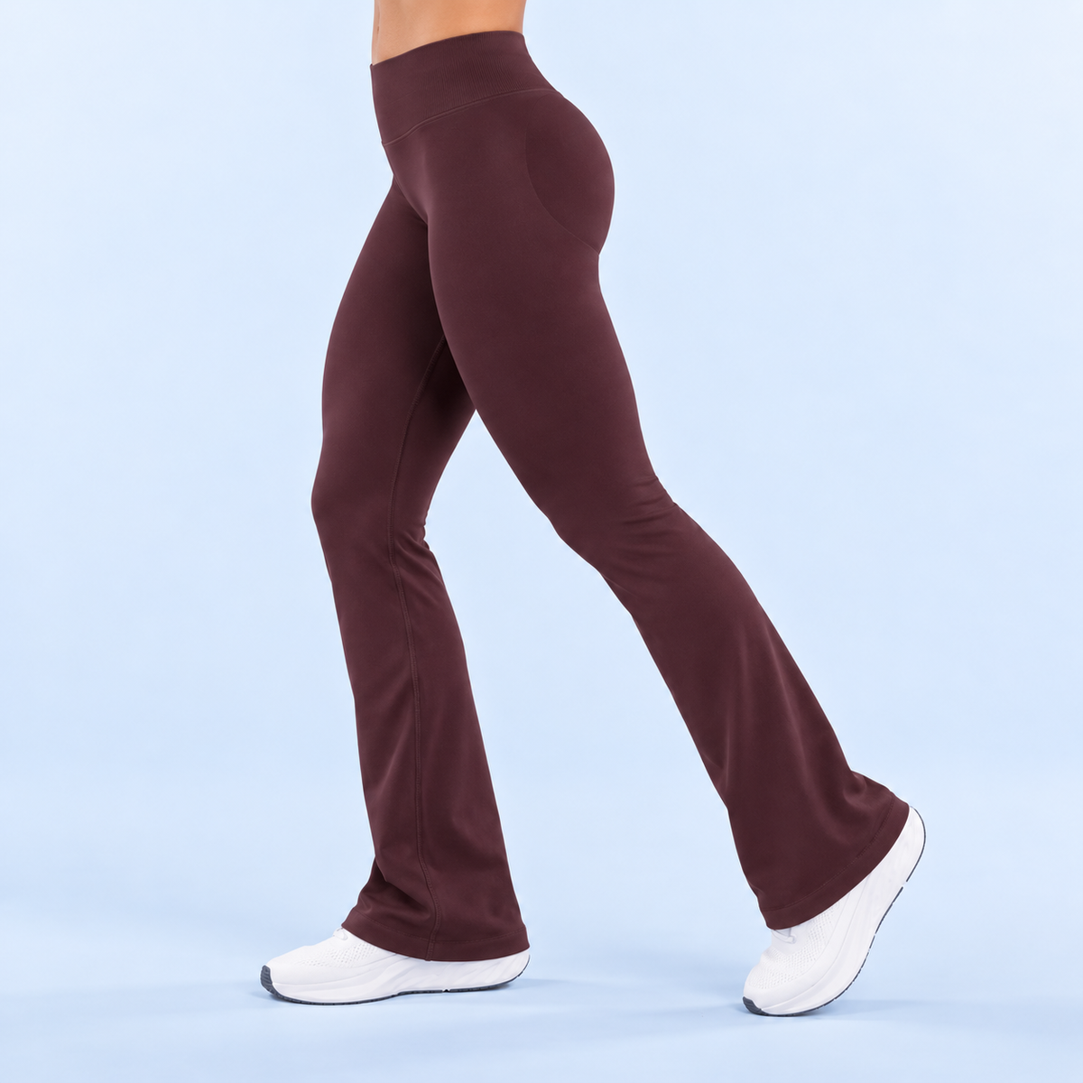AURBYO women's Sculpt Flare Leggings in Deep Coffee, side view
