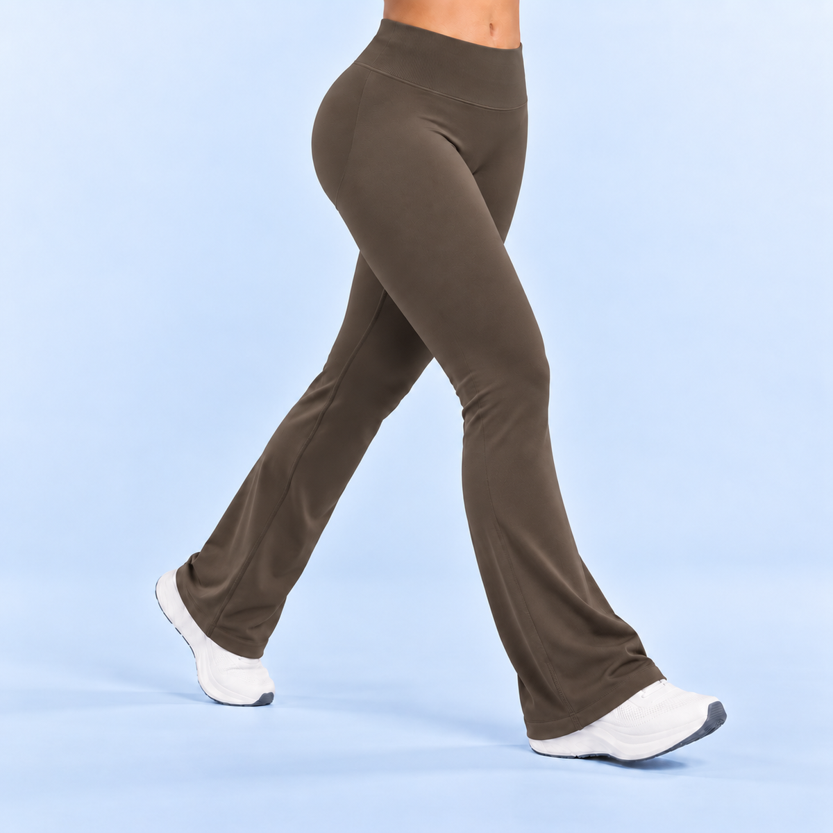 AURBYO women's Sculpt Flare Leggings in Truffle, side view