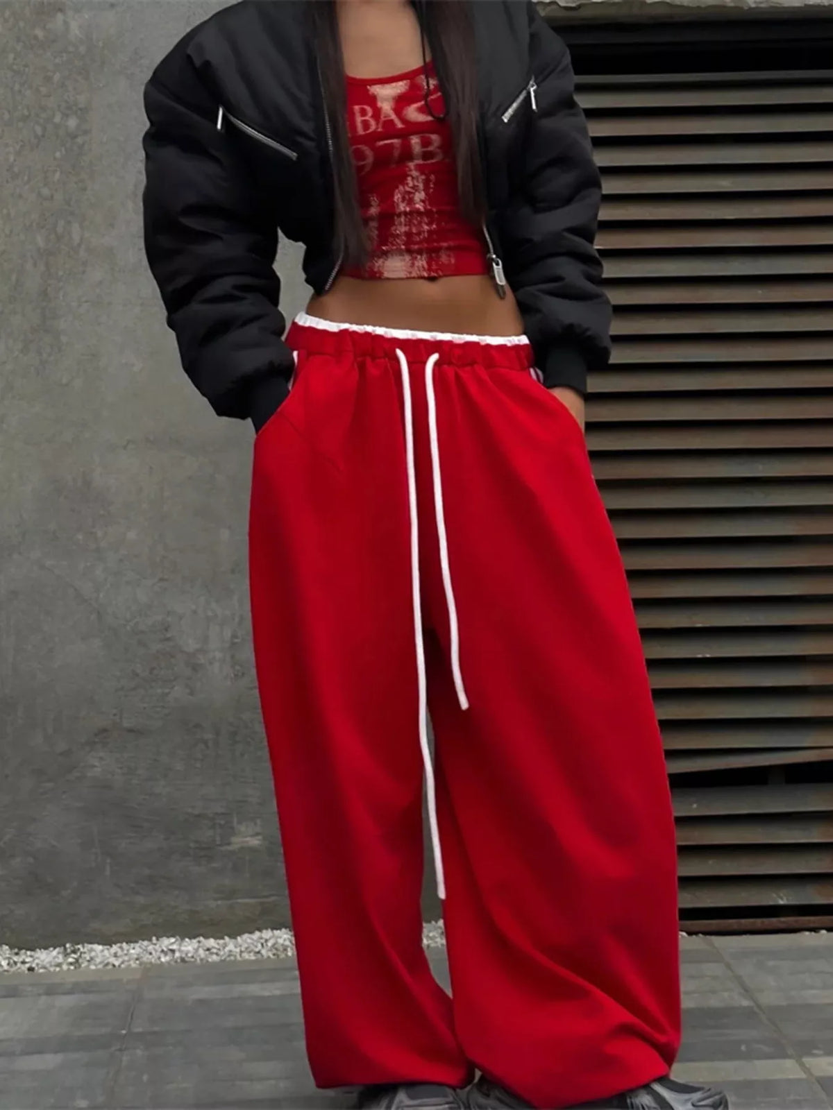 AURBYO women's Side-Stripe Wide-Leg Sweatpants