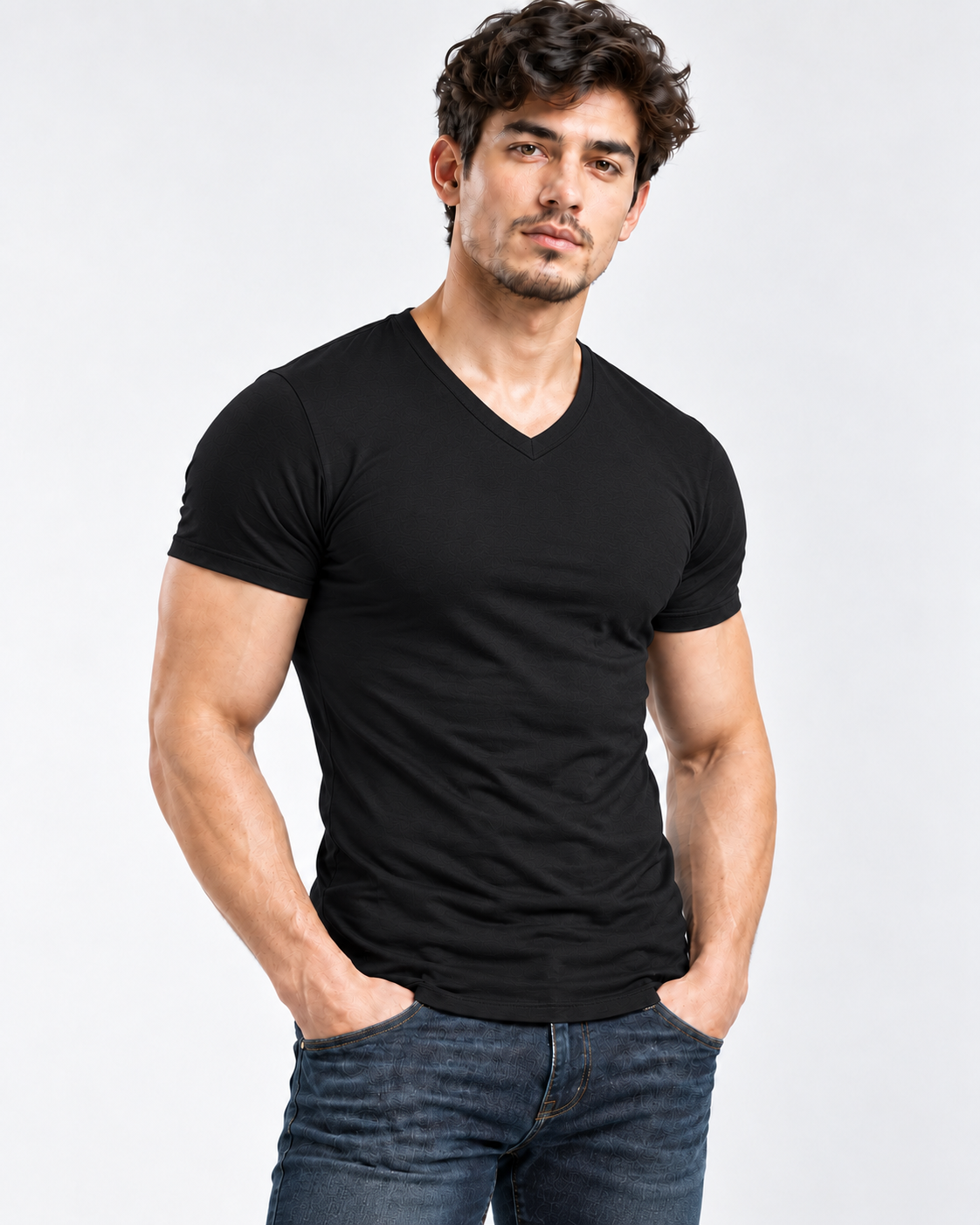 AURBYO men's Essential Tee in Black, V-neck