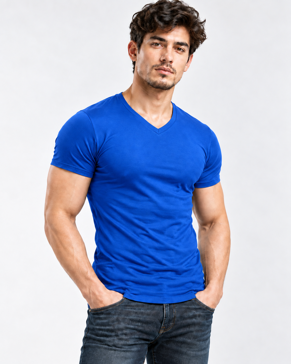 AURBYO men's Essential Tee in Blue, V-neck