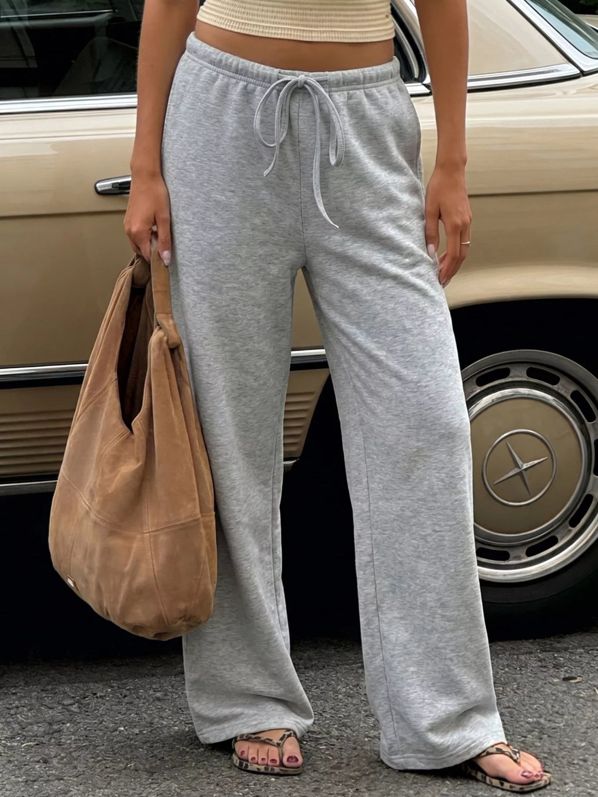 AURBYO women's Drawstring Wide-Leg Sweatpants in Gray