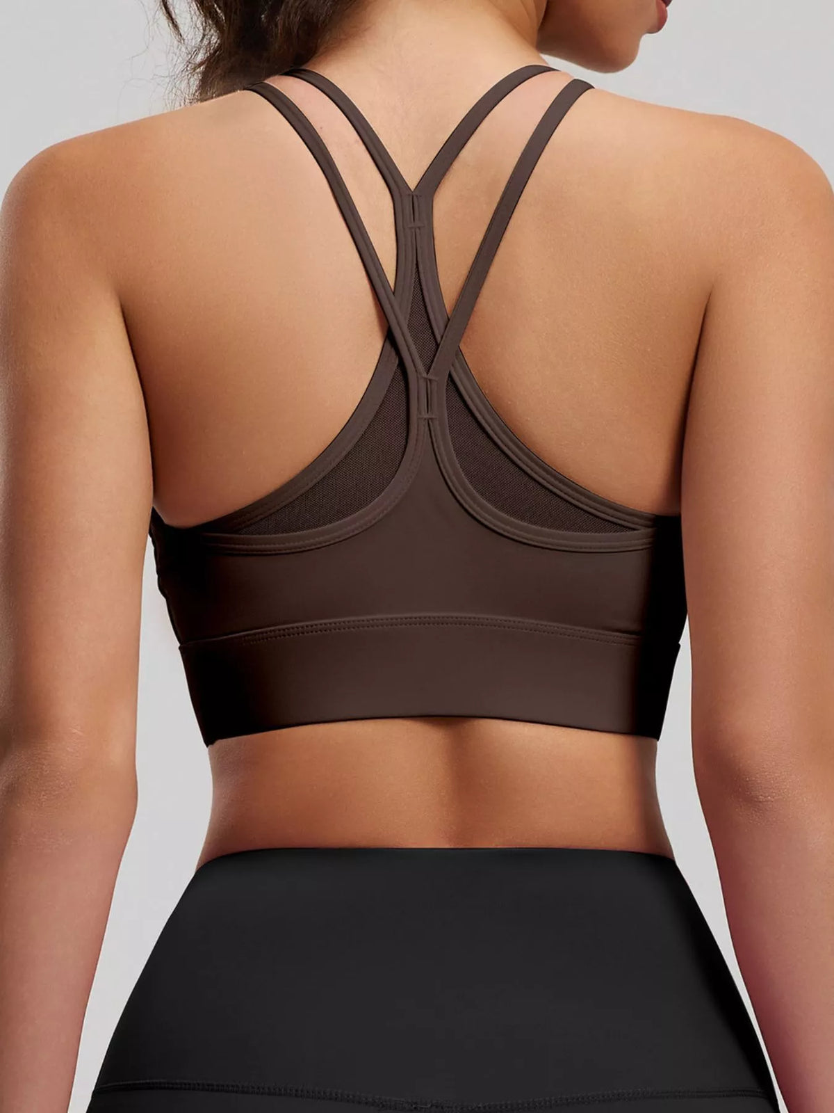 AURBYO women's Cross-Back Sports Bra in Coffee Brown