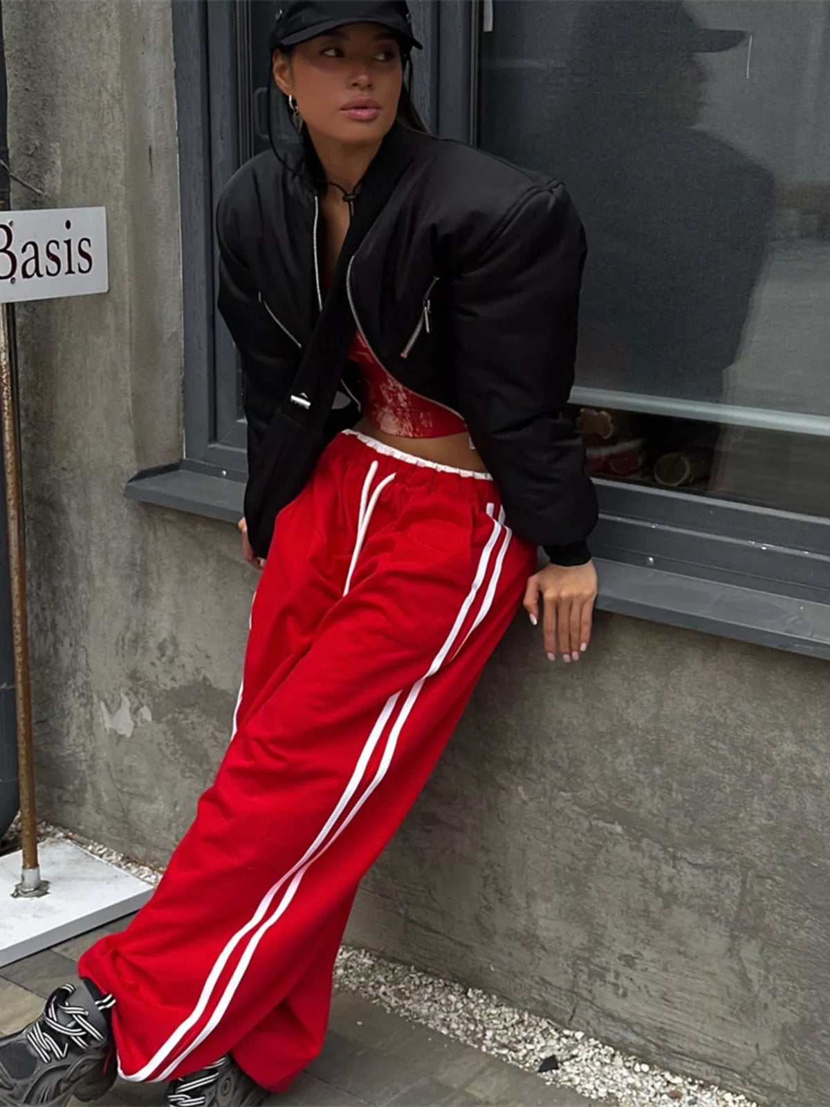 AURBYO women's Side-Stripe Wide-Leg Sweatpants