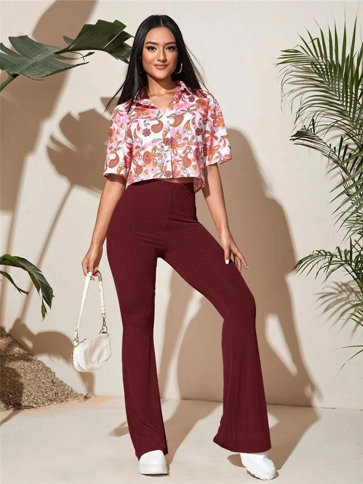 AURBYO women's Ribbed Flare Pants