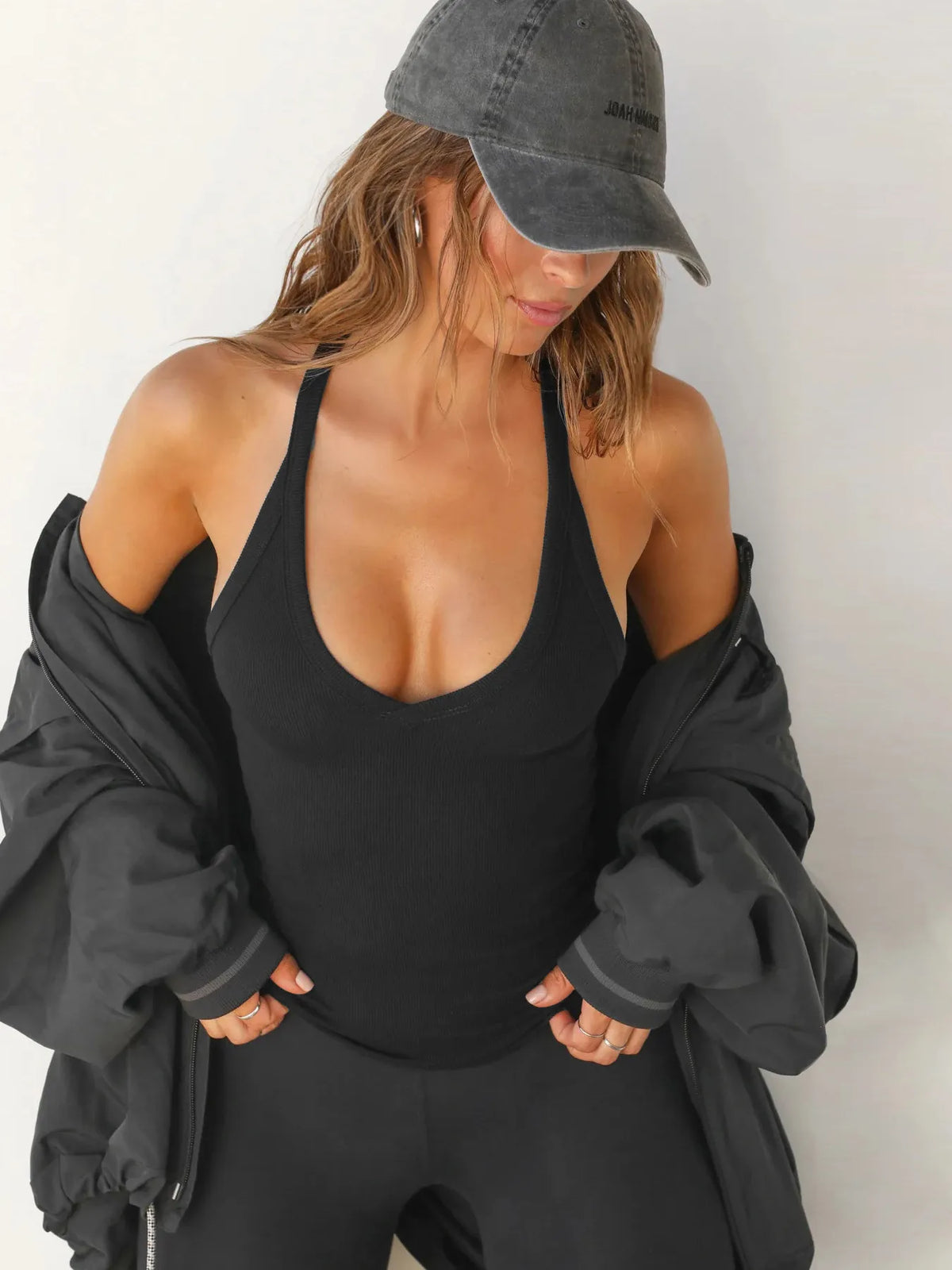 AURBYO women's Ribbed Halter Tank in Black