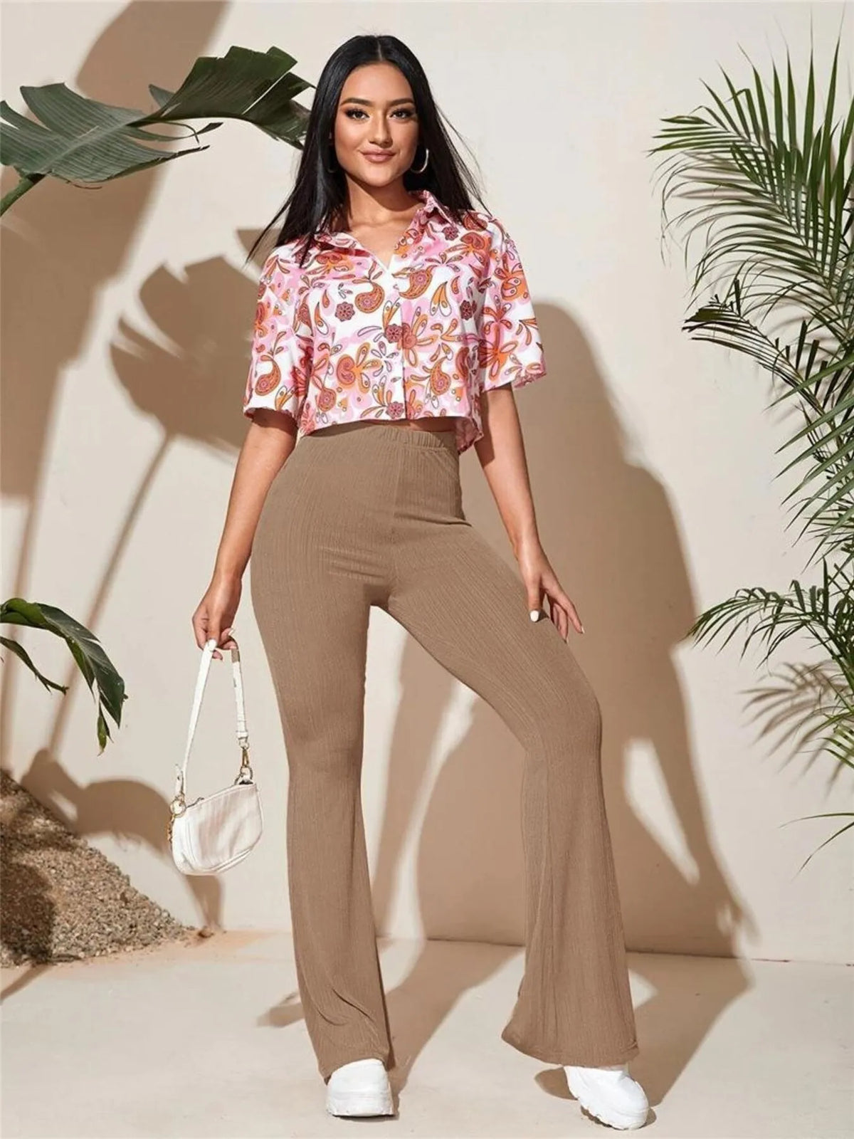 AURBYO women's Ribbed Flare Pants