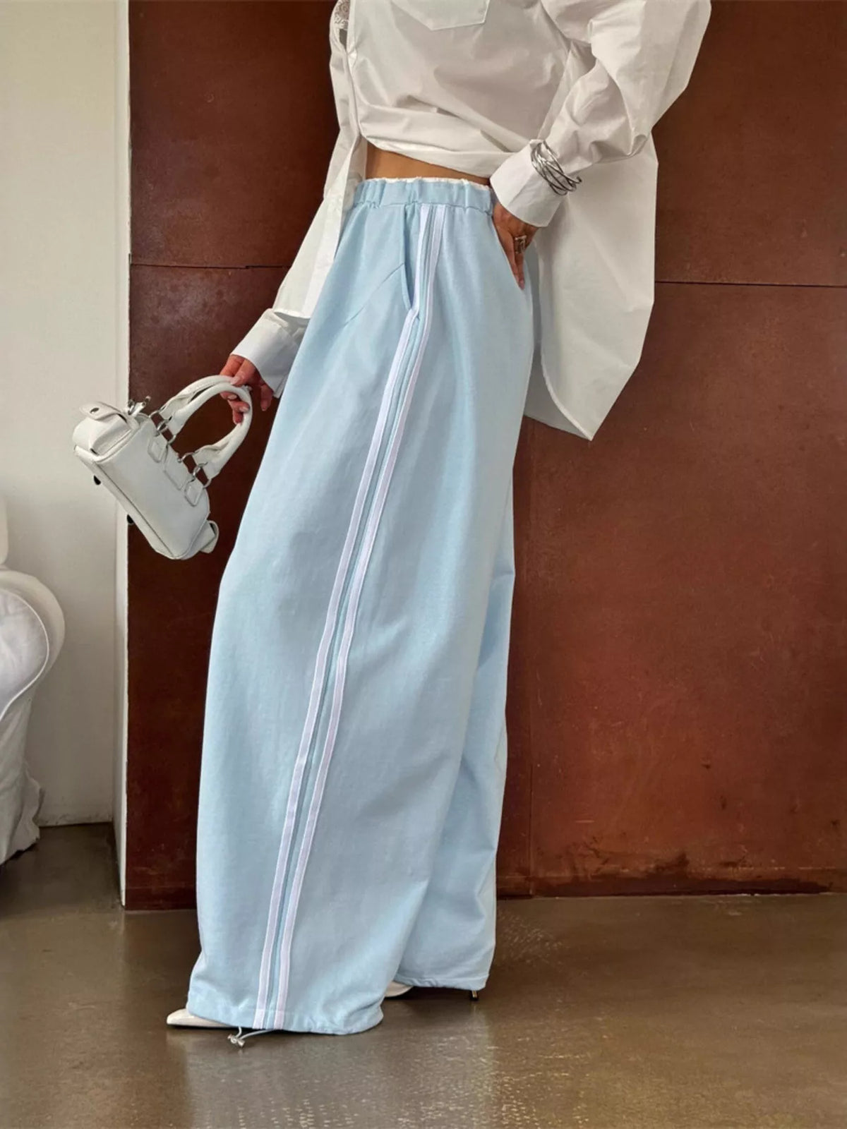 AURBYO women's Side-Stripe Wide-Leg Sweatpants in Sky Blue