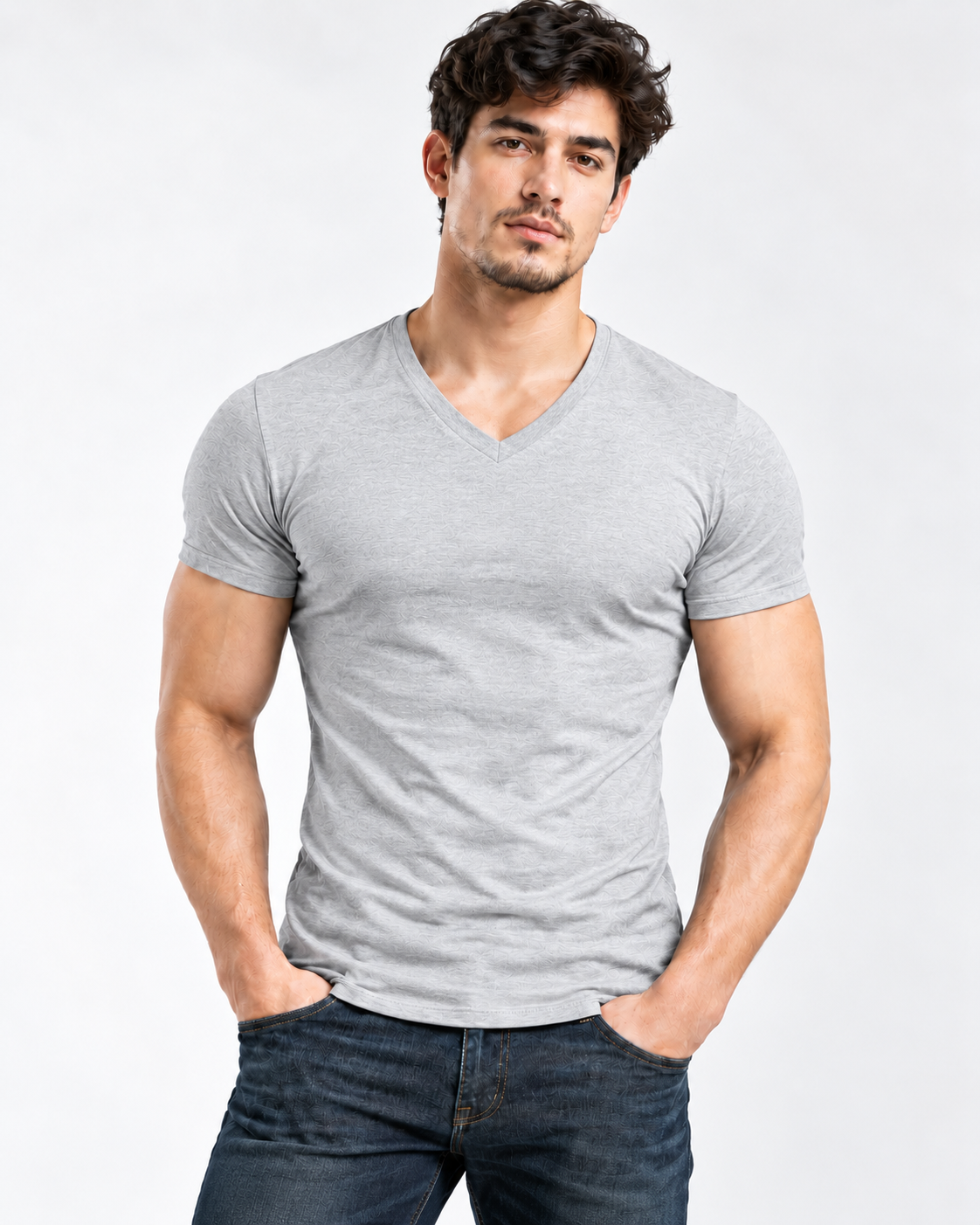 AURBYO men's Essential Tee in Gray, V-neck