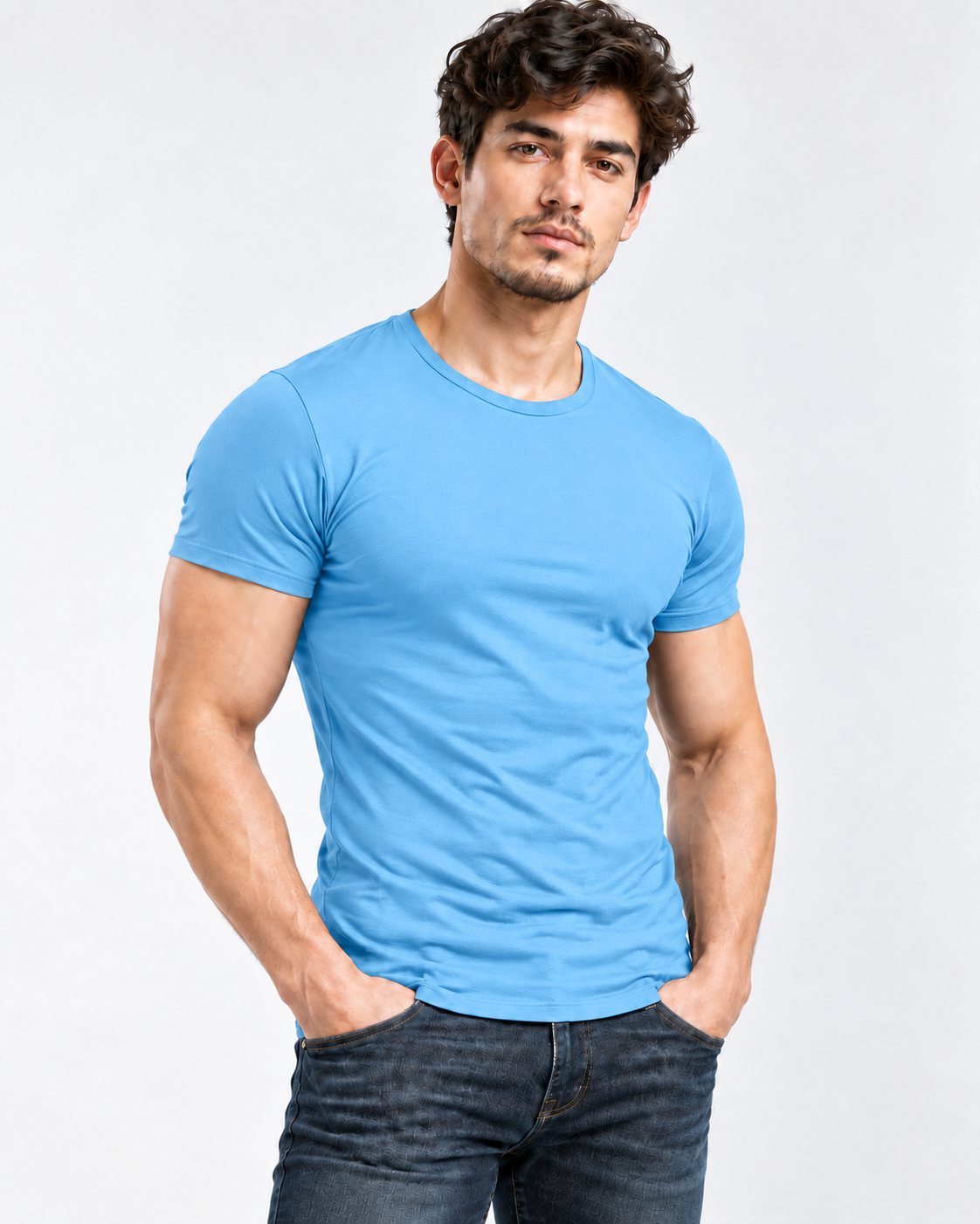 AURBYO men's Essential Tee in Sky Blue, round neck