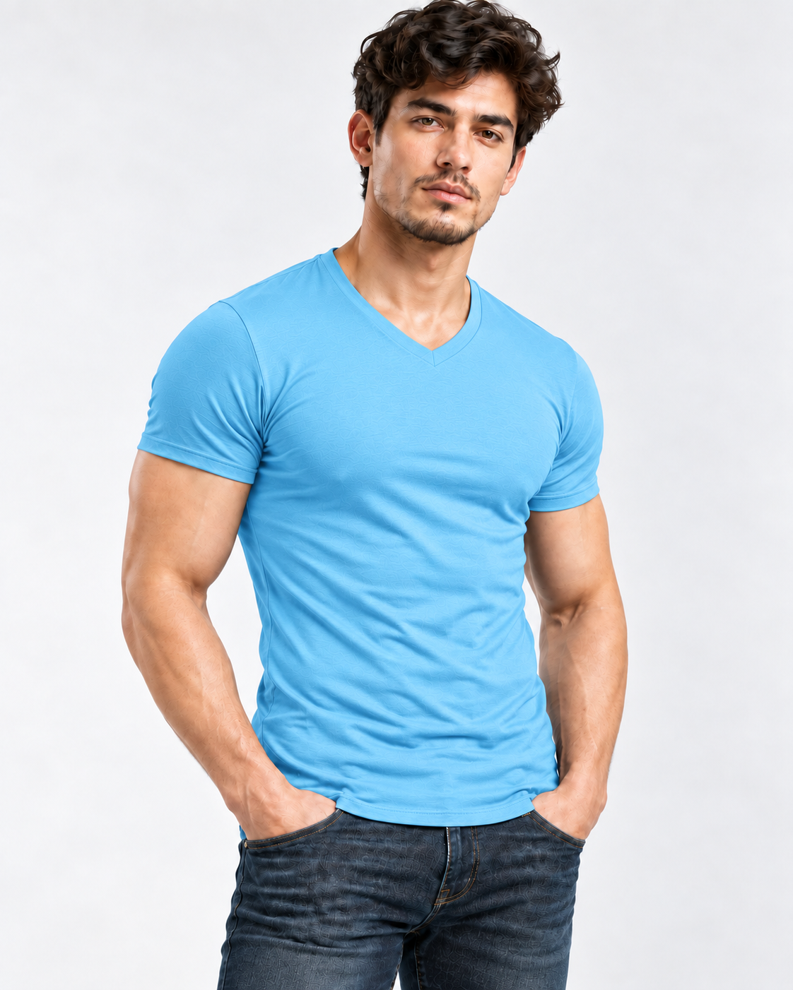 AURBYO men's Essential Tee in Sky Blue, V-neck