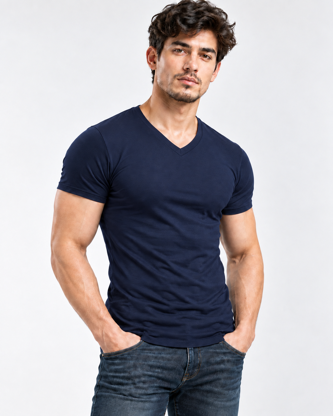AURBYO men's Essential Tee in Navy, V-neck