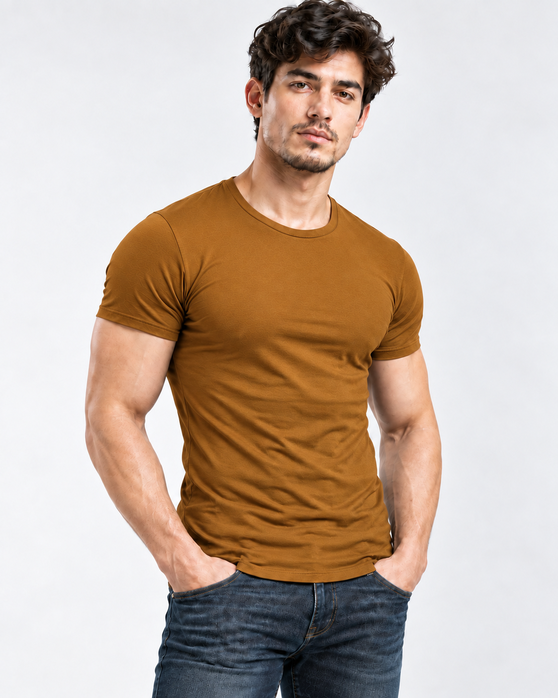 AURBYO men's Essential Tee in Brown, round neck