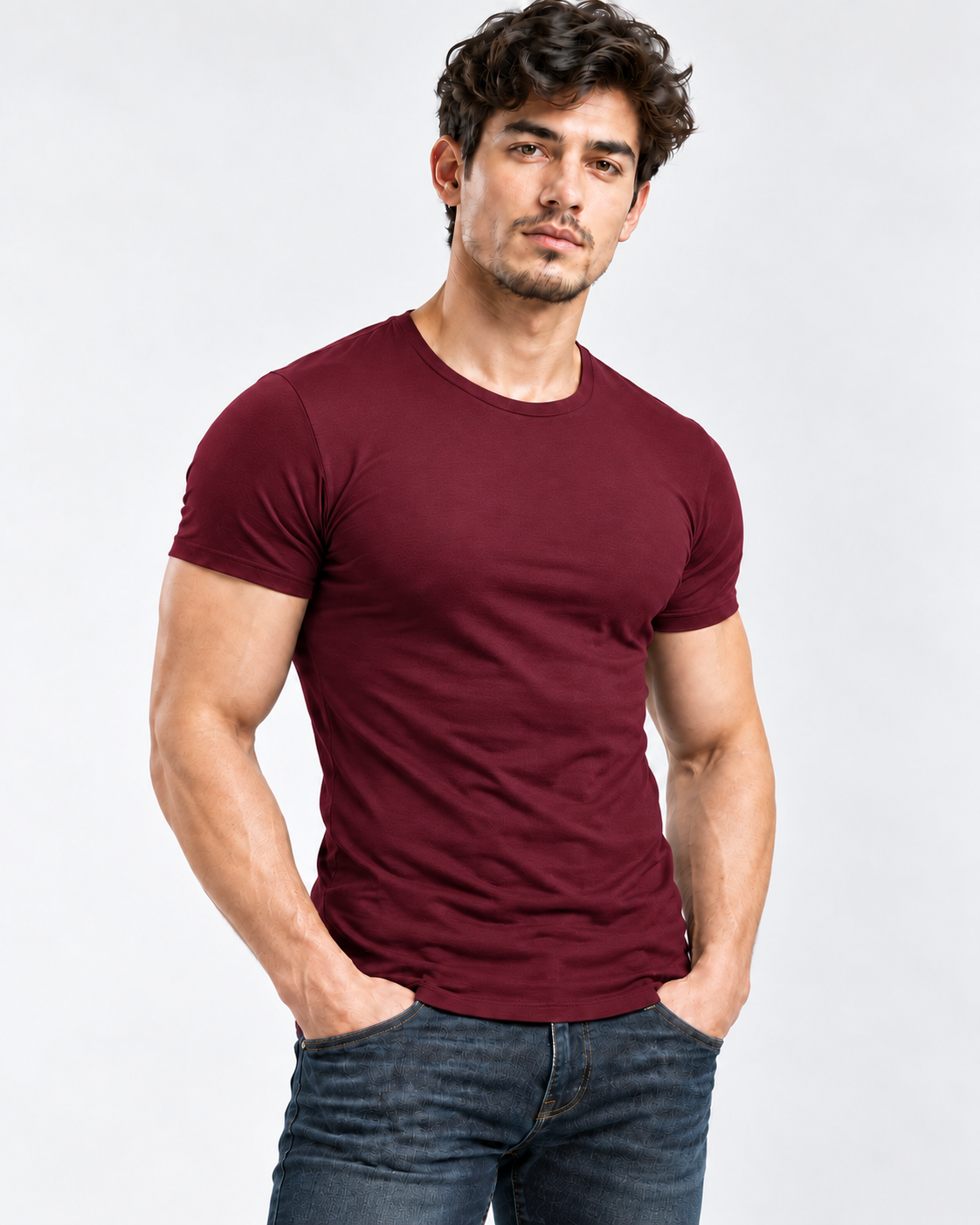 AURBYO men's Essential Tee in Wine Red, round neck