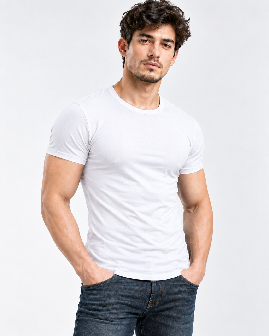 AURBYO men's Essential Tee in White, round neck